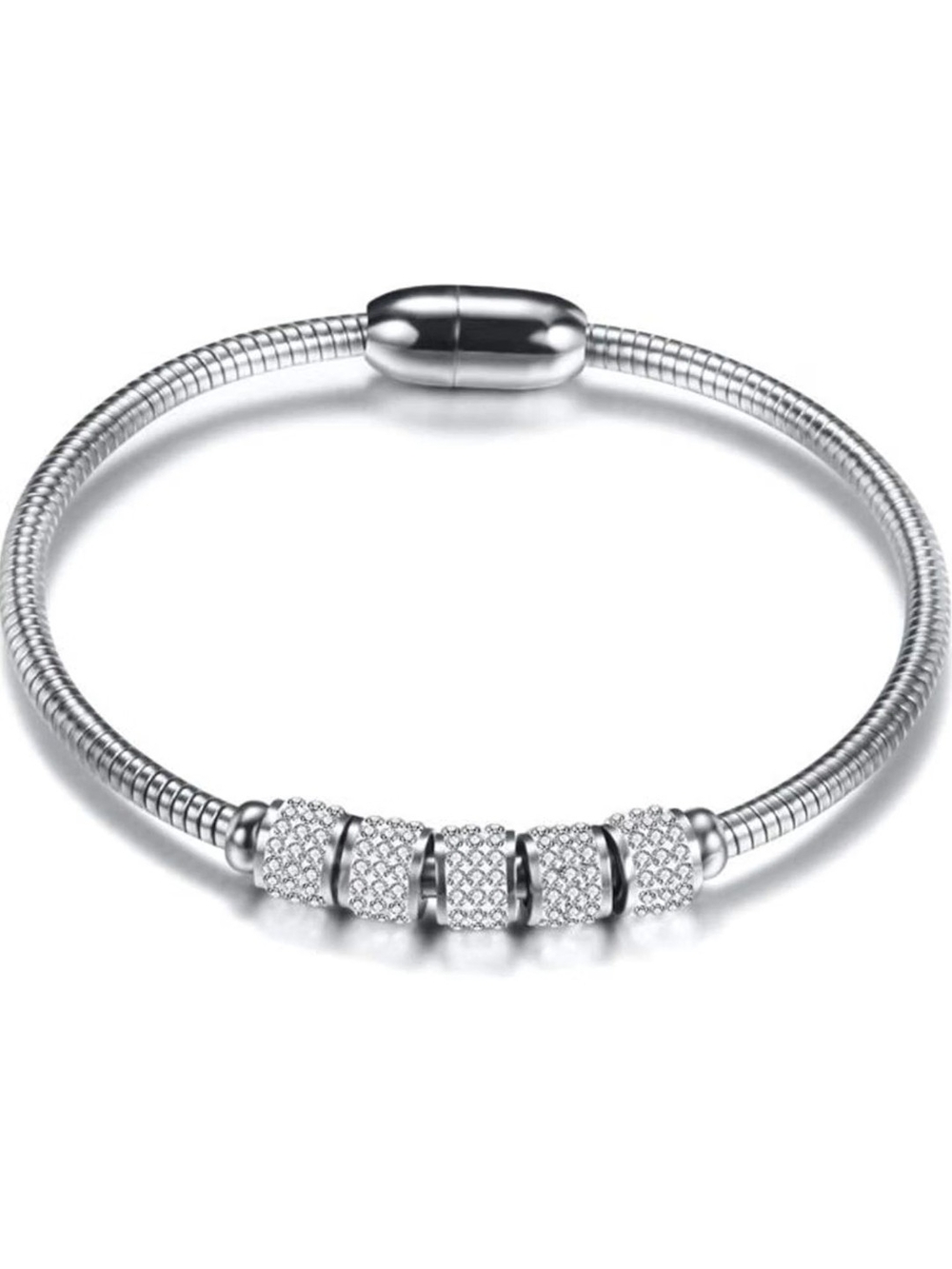 Pavé Bead Snake Chain Bracelet - Silver